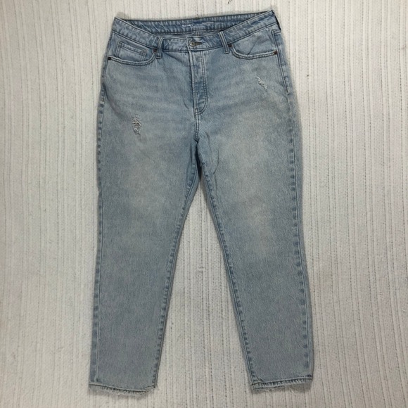 Old Navy OG‎ Straight Jeans High Rise Distressed Light Wash Denim Size 16 - Picture 1 of 9